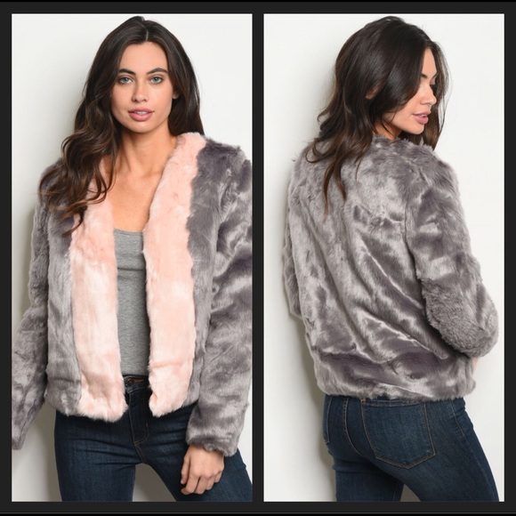 REDUCED TODAY ONLY! Gray Pink Faux Fur Jacket - Picture 5 of 6